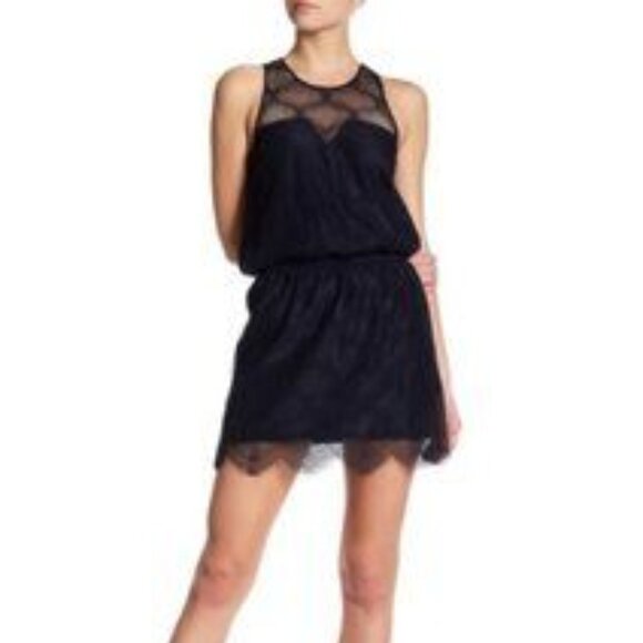 DAVID LERNER new Scalloped Lace Mini Dress DARK NAVY NWT Women's S - Picture 4 of 16